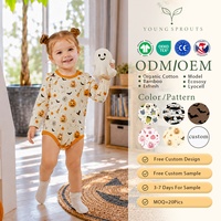 Combinaison pour fillettes en coton biologique/bambou/modal avec fermeture à boutons-pression, imprimé citrouille et fantôme, pour Halloween et usage quotidien, fabrication directe OEM