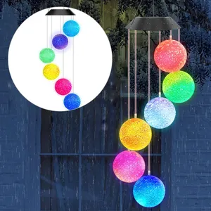 Luces solares RGB LED Solar Wind Chime Lights Home Yard Energía solar jardín paisaje colgante bola de cristal Chime luces boda