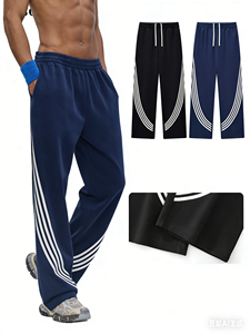 <span class=keywords><strong>Pantalon</strong></span> large pour homme, style sport américain, à rayures automnales, léger, respirant, avec empiècements contrastants en tissu drapé et cordon de serrage - Product Image 2