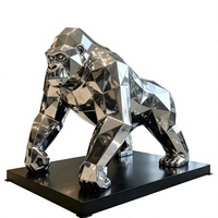 Sculpture de gorille géométrique en acier inoxydable 304 sur mesure, décoration artistique d'hôtel, art d'entreprise