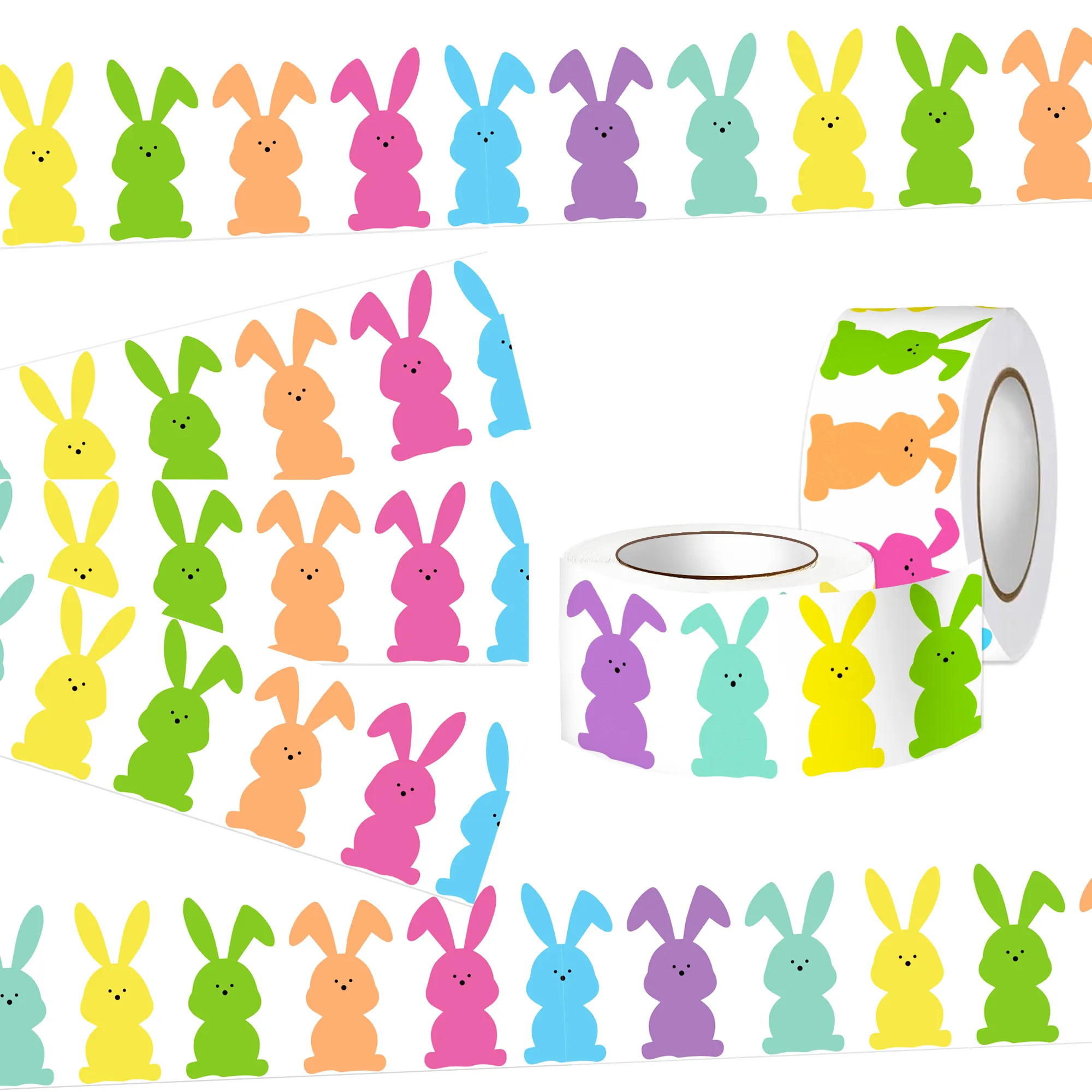 JT042 Feliz Pascua Tablón de anuncios Fronteras Conejito colorido en rollo Patrón de conejo Calcomanías autoadhesivas para fiesta de decoración