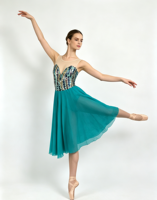 Robe de danse moderne pour femmes, corsage brodé de paillettes, dos en maille nude, jupe midi évidée, costume de spectacle de danse