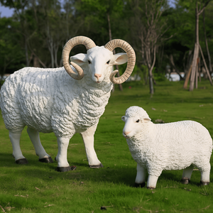 環境に優しい樹脂製シミュレーション羊の彫刻、ヤギの動物像、屋外芝生の景観装飾 - Product Image 1