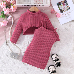 Ropa Infantil al por Mayor de Fábrica, Conjunto de Moda para Niñas Pequeñas, Top de Manga Larga + Vestido con Tirantes, Disfraz para Bebés y Niños Pequeños - Product Image 1