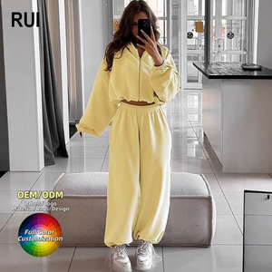 RUIQUWIN OEM Custom Plus Size Women's Tracksuit Solid Color Casual Breathable Heavyweight Hoodie <b>Zip</b> Wide Leg <b>Trousers</b> Autumn - Product Image 1