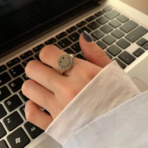 Anillo de plata S925 con diseño de sonrisa para mujer, estilo retro, diseño abierto, joyería para el dedo índice, regalo. - Product Image 2