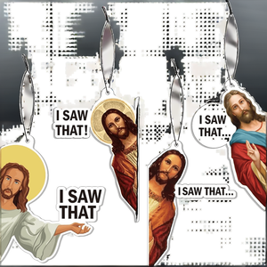Ambientadores de coche colgantes de diseño personalizado con meme 'I Saw Jesus', de cartón absorbente de alta densidad, con forma troquelada y a la moda. - Product Image 6