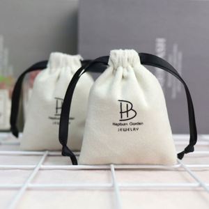 Custom Screen Printing Logo Recyclable Luxury White Silk Velvet Jewelry Gift Packaging Watch Gemstone Drawstring Pouch - Product Image 2