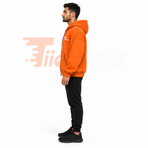 Sweat à capuche zippé orange pour homme, coupe classique, en molleton décontracté, personnalisable avec votre logo – Nouveaux sweats à capuche zippés pour homme - Product Image 3