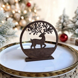Ornement de Noël personnalisé en bois en forme de cerf, découpé au laser, rustique, pour table, objets décoratifs de fêtes - Product Image 1