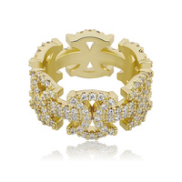 Bague Hiphop Unisexe en Argent, Or et Laiton avec Zircon, Design Chaîne Iced Out, Vente en Gros de Bijoux
