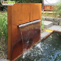 Sculpture en acier Corten, Fontaine à rideau d'eau en acier patiné pour Jardin, Extérieur, Parc, Place publique, Hôtel, Aménagement paysager moderne