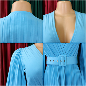 C8478 Ultimo Design Abito Plissettato con Scollo a V e Maniche a <span class=keywords><strong>Tre</strong></span> Quarti, Abbigliamento Donna, Vestiti Lunghi da Sera per Signore - Product Image 6
