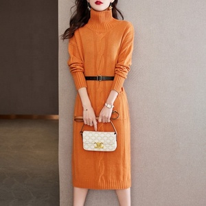 Maglione da <span class=keywords><strong>Donna</strong></span> Personalizzato con LOGO OEM & ODM, Vestito a Collo Alto in <span class=keywords><strong>Maglia</strong></span> Intrecciata per Autunno e Inverno - Product Image 3