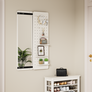 กระจกติดผนังแบบเต็มตัวพร้อมที่เก็บของแบบ Pegboard ขนาด 47.6 x 15.7 นิ้ว ดีไซน์ประหยัดพื้นที่สำหรับทางเข้าหรือห้องนอน - Product Image 1
