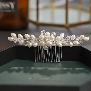 Handmade thạch tinh thể nước ngọt Ngọc Trai cưới tóc Comb Bridal headpieces Phụ kiện tóc phụ nữ đồ trang sức