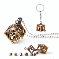 Mini set de dés métalliques dorés pour D&D, étui carré pour dés, mini set de dés métalliques carrés antiques avec porte-clés, Dungeons & Dragons
