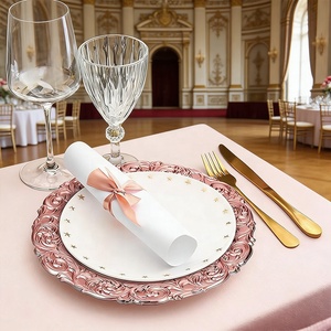 <span class=keywords><strong>Assiette</strong></span> de présentation haut de gamme en plastique écologique, motif rose gaufré, couleur or rose, pour mariages, banquets et tables de Noël - Product Image 6