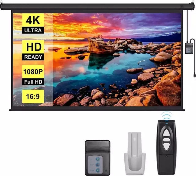 Motorized Projector Screen 120 Inch 16:9 4:3 Electric Projector Screen with Remote Retractable Black Roll up Projection Screens