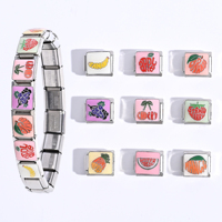 Bracelet à breloques italiennes tendance en acier inoxydable, motif lettre et fruits (pomme, cerise), ne ternit pas - Grande Vente