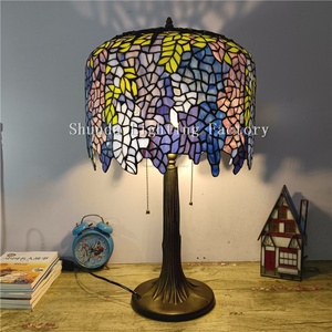 Lámpara de Mesa Tiffany de Estilo Europeo de 14'' con Vidrio de Colores, Diseño de Glicinia China, para Cafetería, Comedor, Dormitorio, Alimentación CA - Product Image 2