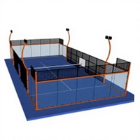 Terrain de padel panoramique, terrain de paddle-tennis à vue complète avec verre trempé transparent de 12 mm, structure en acier galvanisé à chaud anti-corrosion