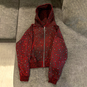 YSJY OEM Streetwear Heavyweight Cotton All Over Sublimation Printing Oversized Boxy Rhinestone <strong>Leopard</strong> <strong>Print</strong> Zipup <strong>Hoodie</strong> Men - Product Image 2