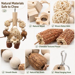 Ensemble de jouets à mâcher en bois naturel pour perroquets, jouet suspendu pour oiseaux avec fruits secs et cônes de pin, vente en gros - Product Image 5