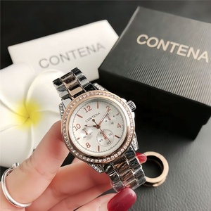 Montre chronographe pour femmes en or avec strass, bracelet en acier inoxydable, montres de luxe pour femmes - Product Image 4