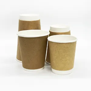 Có thể tái chế đôi tường Giấy ly cà phê biểu tượng tùy chỉnh nóng uống cà phê cốc giấy Takeaway takeout Kraft cốc giấy với nắp