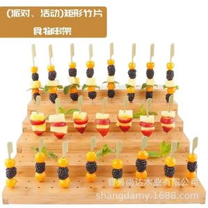 Cross-border wooden tiered candied hawthorn display <b>plate</b>, party tabletop fruit skewer <b>rack</b>, solid wood perforated food display - Product Image 5