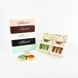 Custom logo Eco takeway food retail pie clear cake pastry Small packaging box carton macarons cookie box