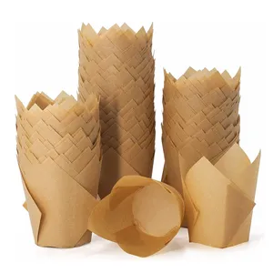 Mini Natural Greaseproof Wrappers Holders Muffin Baking Tulip Cupcake Liners for Wedding Birthday Party