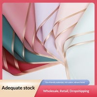 Kertas Pembungkus Bunga Tebal Tahan Air Berpinggir Emas Lapisan Jelly Matte Finish BOPP 55x55cm Grosir Pembungkus Buket