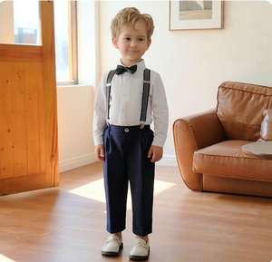 Completo da Bambino Stile Britannico con Bretelle, Camicia Casual e Blazer, Abbigliamento Formale Primaverile ed Estivo - Product Image 3