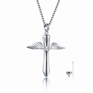 de moda del corazón de la plata esterlina alas de Ángel medallón de la joyería colgante regalo urna Collar para las cenizas. - Product Image 1