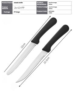 Couteau à steak en acier inoxydable pour cuisine avec manche en plastique noir, lame à denture fine - Product Image 6