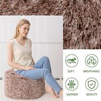 Poufs modernes ronds et moelleux en fausse fourrure avec rembourrage en mousse et rangement, repose-pieds en tissu