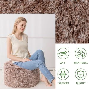 Poufs modernes ronds et <span class=keywords><strong>moelleux</strong></span> en fausse fourrure avec rembourrage en mousse et rangement, repose-pieds en tissu - Product Image 6