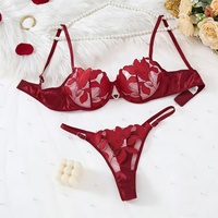Conjunto de Lencería Elegante con Bordado de Encaje Transparente, Regalo de Lujo para Luna de Miel, Ropa de Dormir Sexy para Mujer
