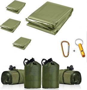 Couvertures d'urgence, lot de 4, extra grandes, en feuille de Mylar thermique, couleur verte spatial, pour la randonnée, les activités de plein air, la survie et les premiers secours - Product Image 1