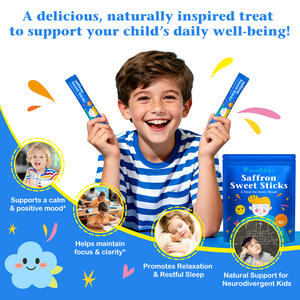Acentiallabs 25 paket safran özü anında toz takviyesi gevşeme ruh hali ve odak desteği çocuklar için safran tatlı çubukları - Product Image 2
