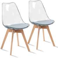 Chaises en résine transparente coussin gris pieds en bois meubles de salle à manger en plastique chaises de salle à manger transparentes tulipe chaises transparentes pour table à manger