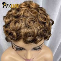 Pelucas de Cabello Humano Corto Tipo Pixie al por Mayor, Peluca Rizada sin Encaje, Peluca de Cabello Humano Natural para Mujeres Negras