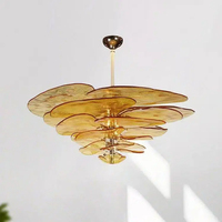 JYLIGHTING Suspension Luminaire Moderne en Verre Soufflé Vert Clair, Modèle Lys, Texturé à Niveaux pour Salon