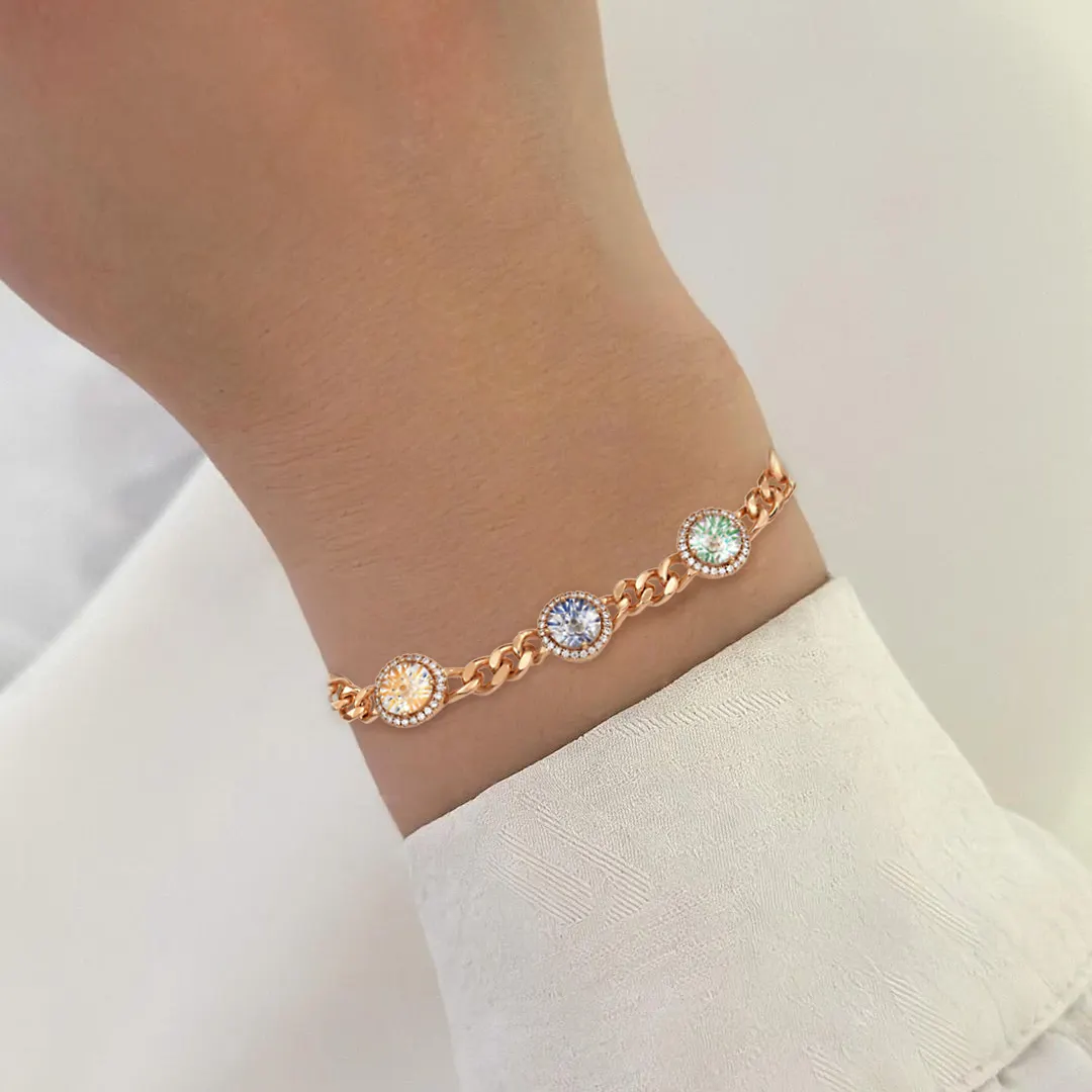 Joyería de moda de latón personalizada, ajuste de bisel de forma redonda, pulsera de cadena de eslabones cubanos para mujer