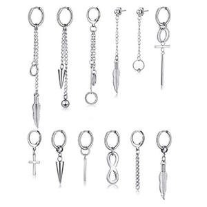 Pendientes de Aro con Colgante de Acero Inoxidable, Cadena Larga Negra, Conjunto de Joyería de Moda Unisex para Uso Diario - Product Image 3