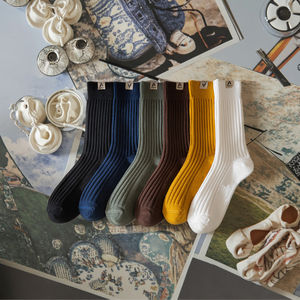 Kaus kaki setengah betis uniseks, Kaos Kaki warna murni jarum tebal gaya kerja jalanan musim gugur musim dingin untuk pria - Product Image 1