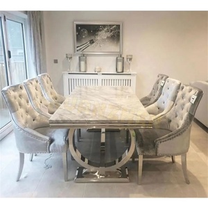Juego de Comedor de Lujo Moderno de Mármol de <span class=keywords><strong>Alta</strong></span> Gama con <span class=keywords><strong>Mesa</strong></span> y 6 Sillas para Restaurante y Cocina, Color Gris para el Hogar - Product Image 3