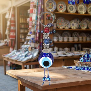 Llavero hecho a mano con cuentas de plástico, cristal, ojo malvado, Hecho en Turquía - Product Image 3